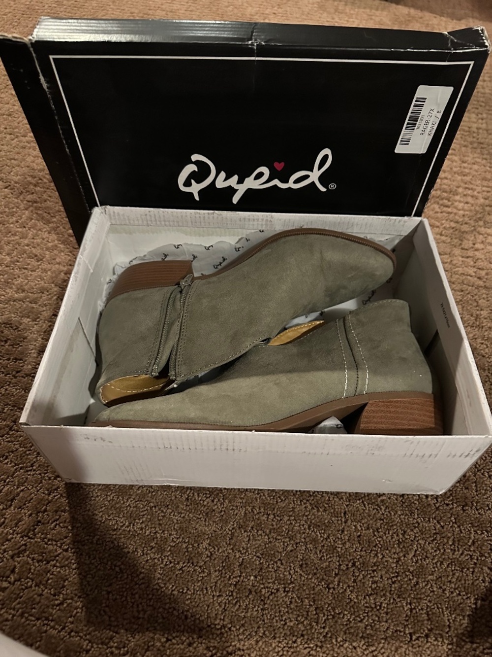 Cupid Suede Olive Green Booties